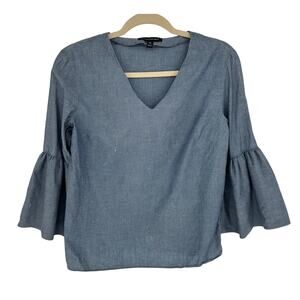 Banana Republic Blue 3/4 Sleeve Chambray Blouse V-Neck Office Party Beach XS